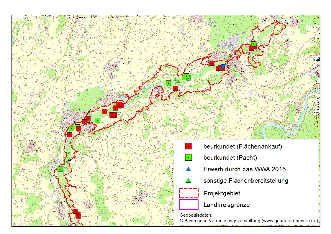 Schraffiertes Projektgebiet, mit Flächeankauf entlang der Alz im LK AÖ