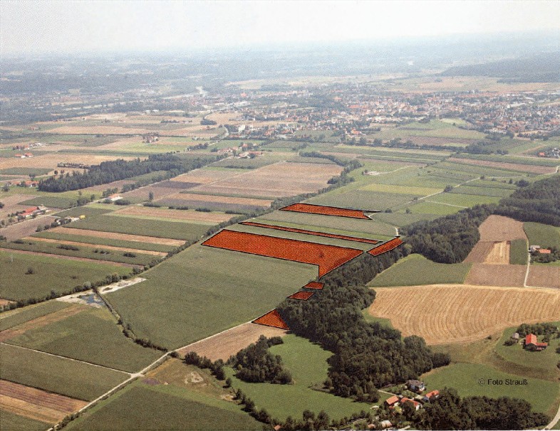 Luftaufnahme von Landkreisflächen (Orange) an der Osterwiese