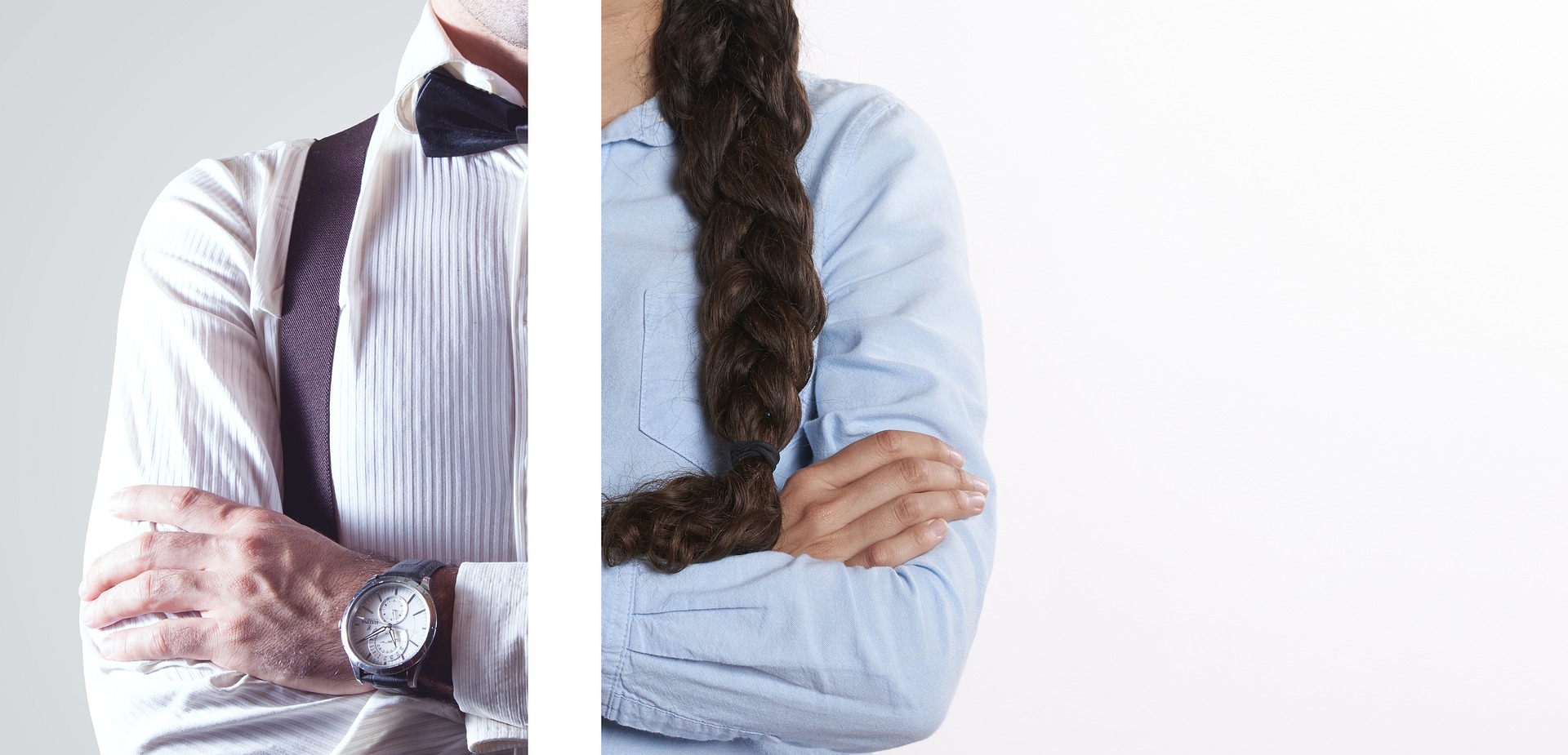 zweigeteiltes Bild in eine Hälfte Mann und in die andere Hälfte Frau